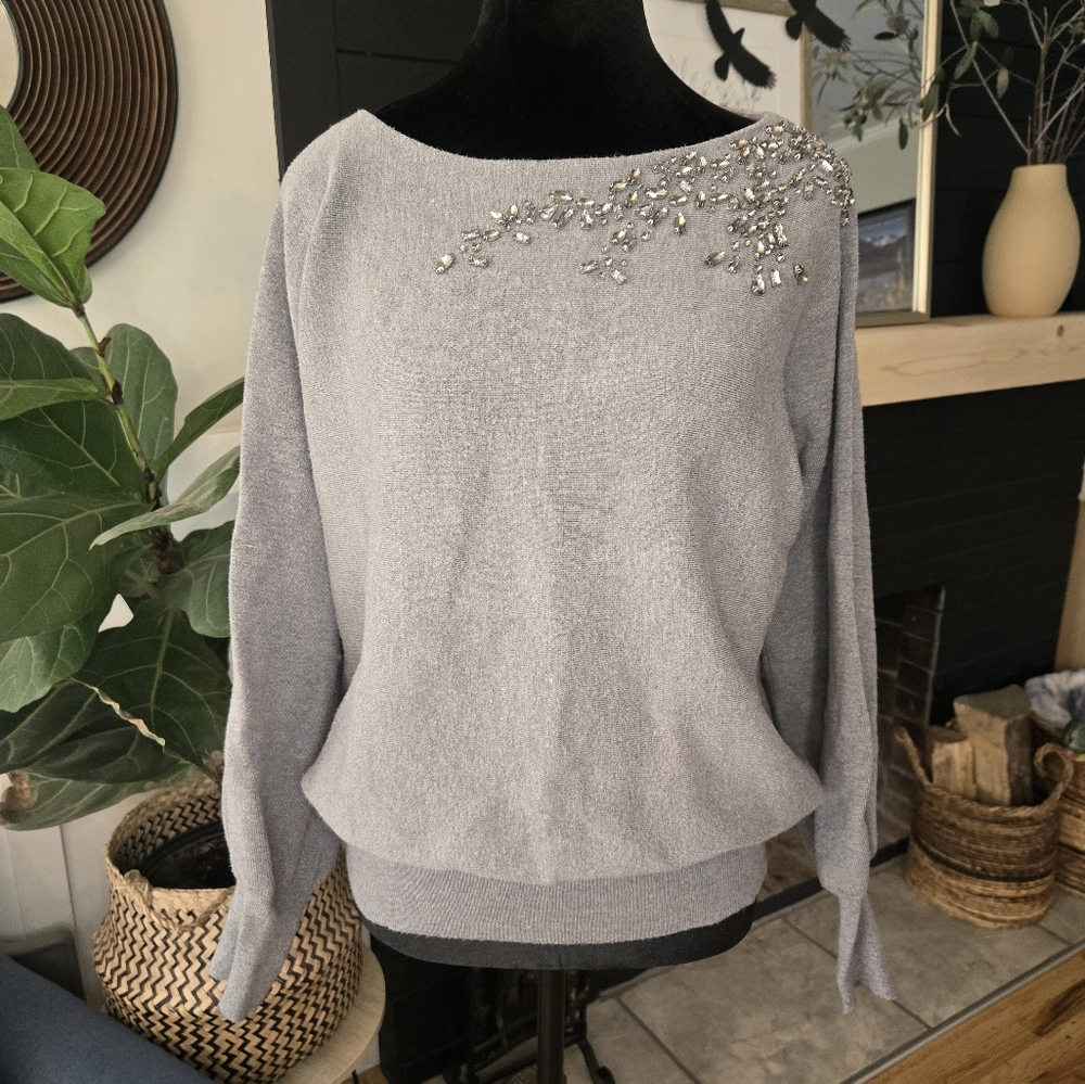 Chicos Embellished Sweater Grey